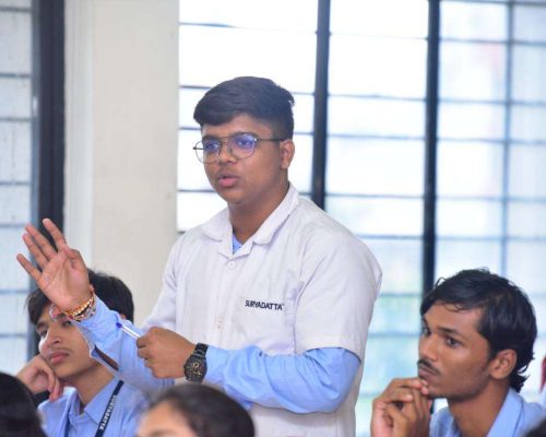 Mr. Raahil Jain student of second year B. Pharm raising his question to receive expert opinion from Dr. Jayant Abhyankar, MD and founder of Sharangdhar Pharmaceuticals, Pune